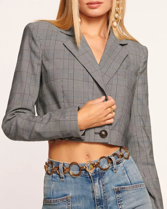 Women Siena Cropped Jacket Grey Plaid Ramy Brook Jackets Women Siena Cropped Jacket Grey Plaid Ramy Brook Jackets