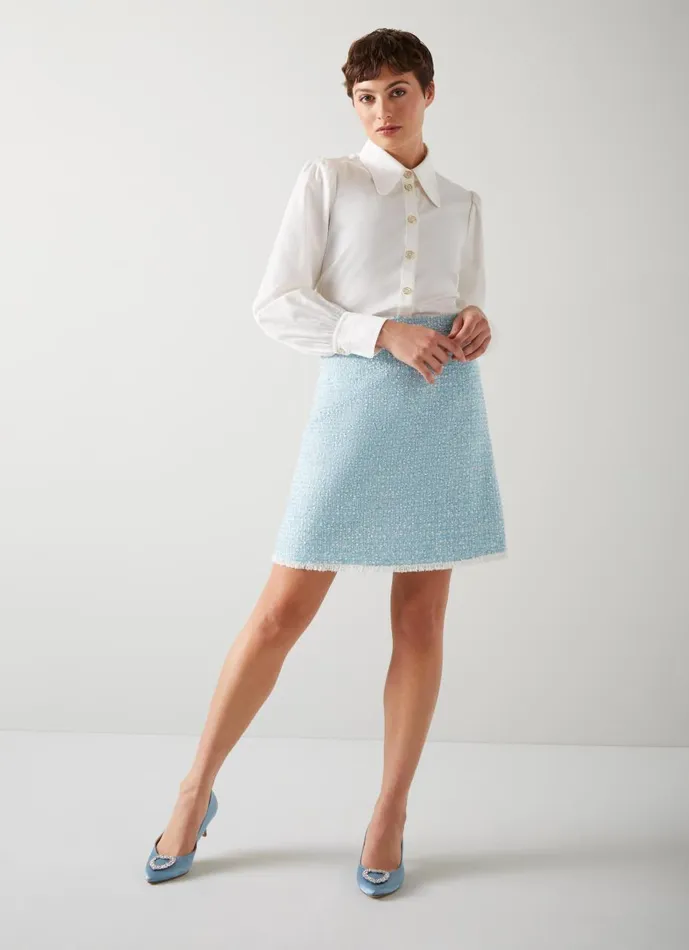 Women Skirts LKBennett Karis Blue Italian Recycled Cotton Blend Tweed Skirt Blue Cream Women Skirts LKBennett Karis Blue Italian Recycled Cotton Blend Tweed Skirt Blue Cream