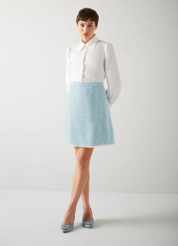 Women Skirts LKBennett Karis Blue Italian Recycled Cotton Blend Tweed Skirt Blue Cream Women Skirts LKBennett Karis Blue Italian Recycled Cotton Blend Tweed Skirt Blue Cream