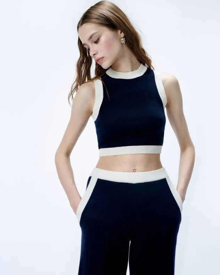 Women Sleeveless Sweaters From Future TwoTone Sleeveless Sweater Navy