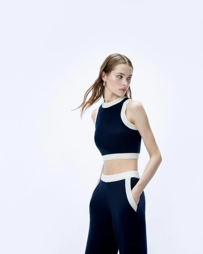 Women Sleeveless Sweaters From Future TwoTone Sleeveless Sweater Navy