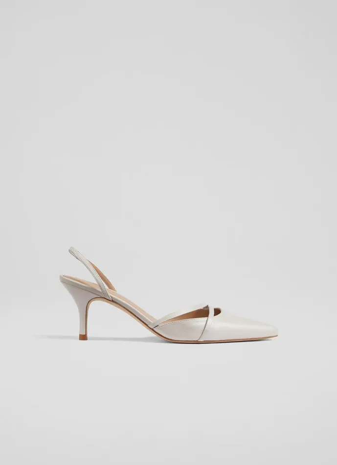 Women Slingbacks LKBennett Madely White Double Strap Kitten Pearl