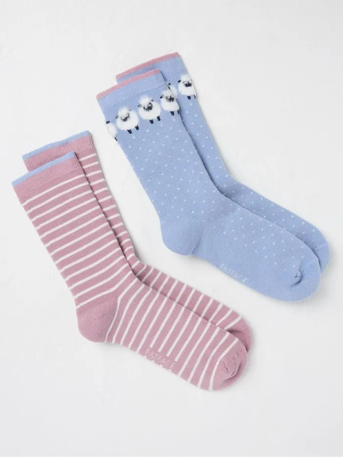 Women Socks and Tights Fat Face Blue 2 Pairs Of Sheep Welly Socks