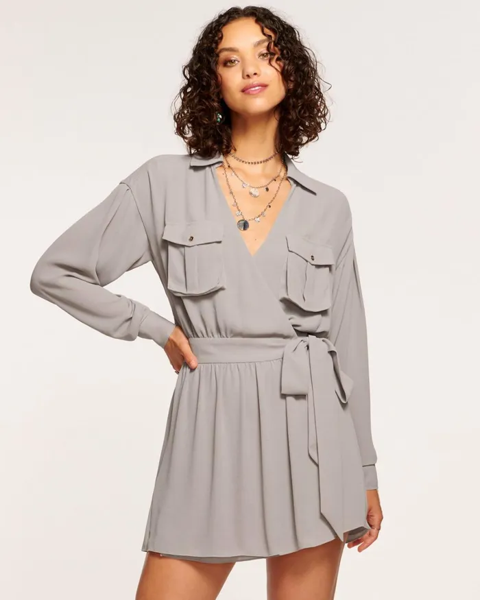Women Summer Mini Wrap Dress Grey Ramy Brook Dresses