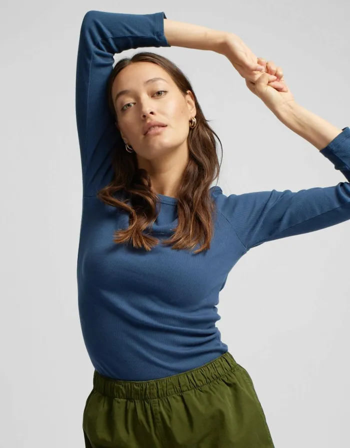 Women TShirts Colorful Standard Women Organic Rib LS TShirt Navy Blue
