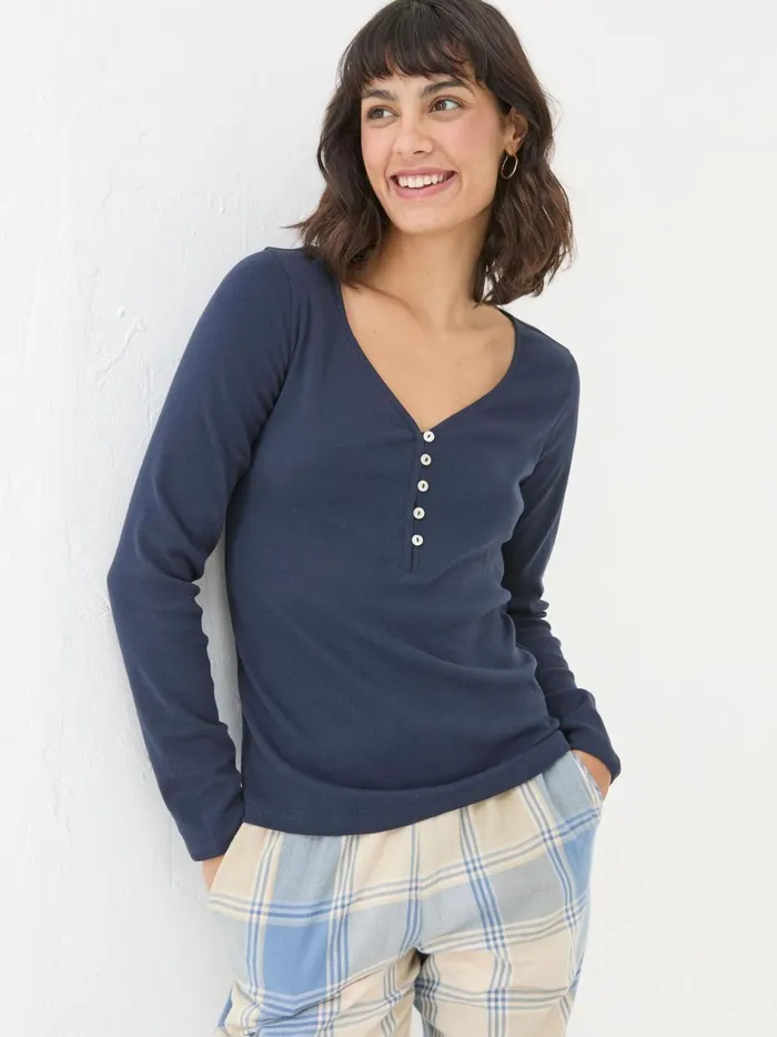 Women Tops and TShirts Fat Face Navy Lila Henley TShirt