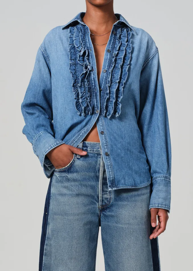 Women Tops Citizens Of Humanity Ruffle Tuxedo Shirt In Alta