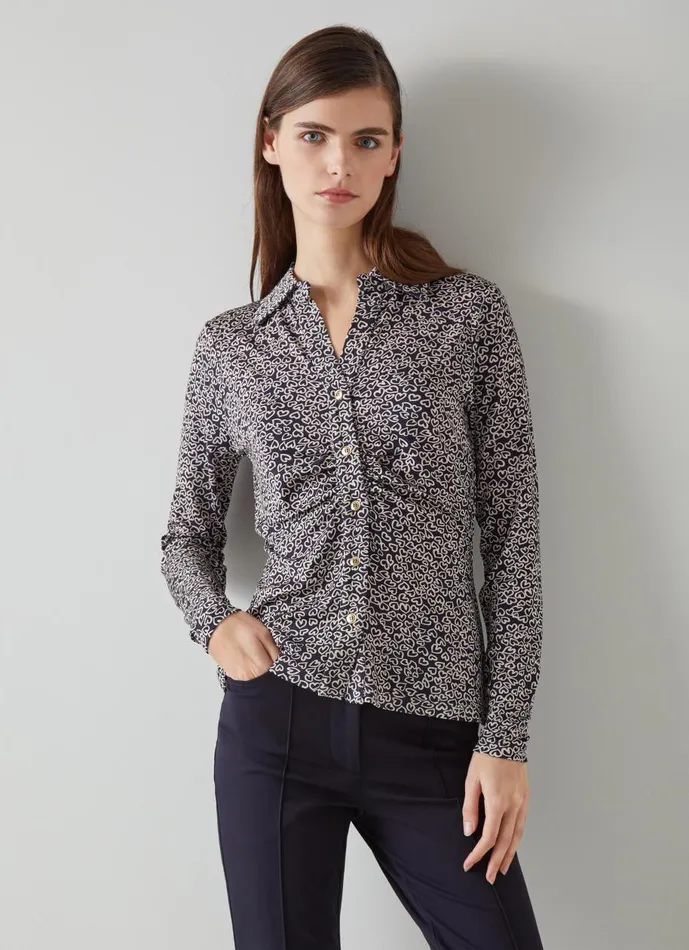 Women Tops LKBennett Molly Navy And Ivory Floral Print Jersey Top Navy