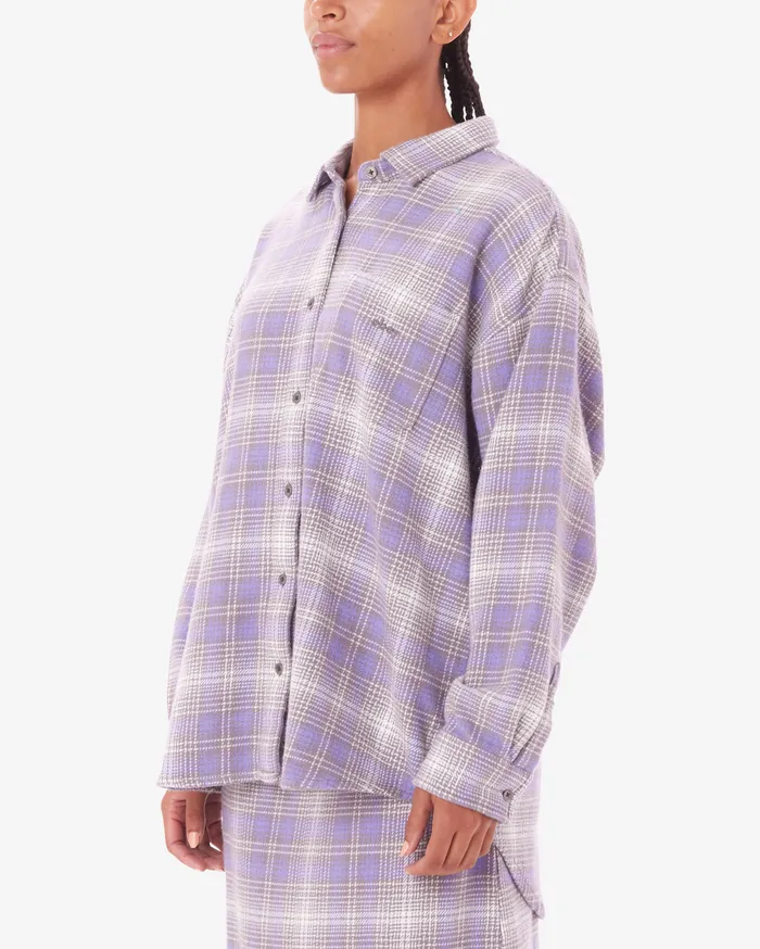 Women TOPS OBEY Clothing BELMONT PLAID SHIRT Aster Purple