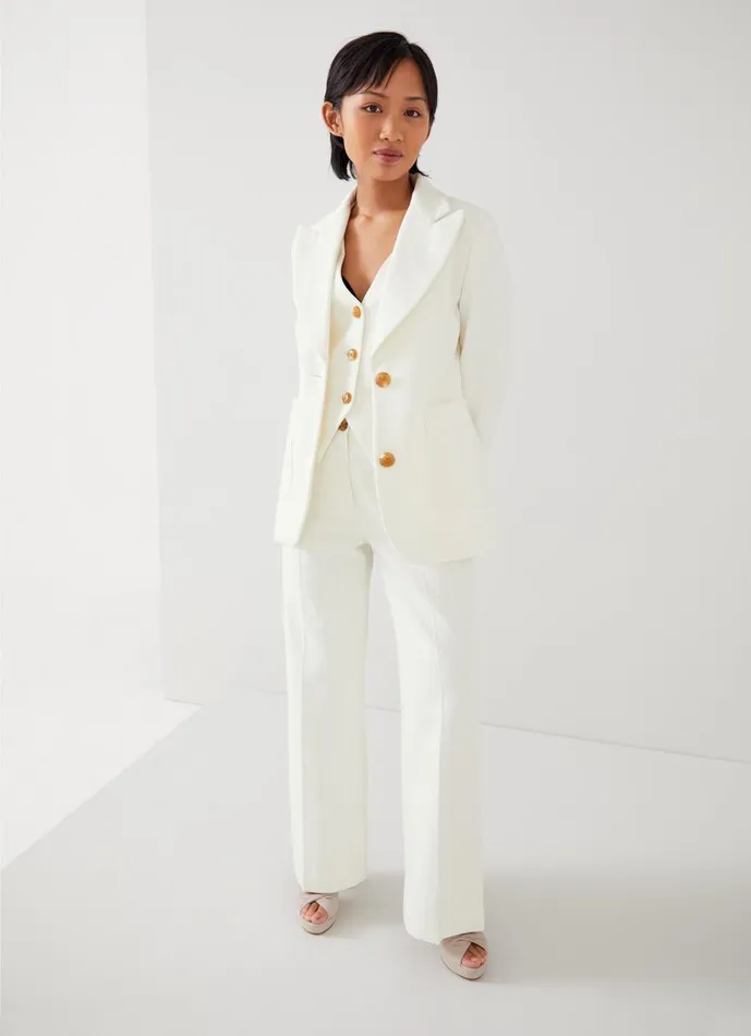 Women Trousers LKBennett Ami Petite Cream Italian Cotton WideLeg Trousers Ecru
