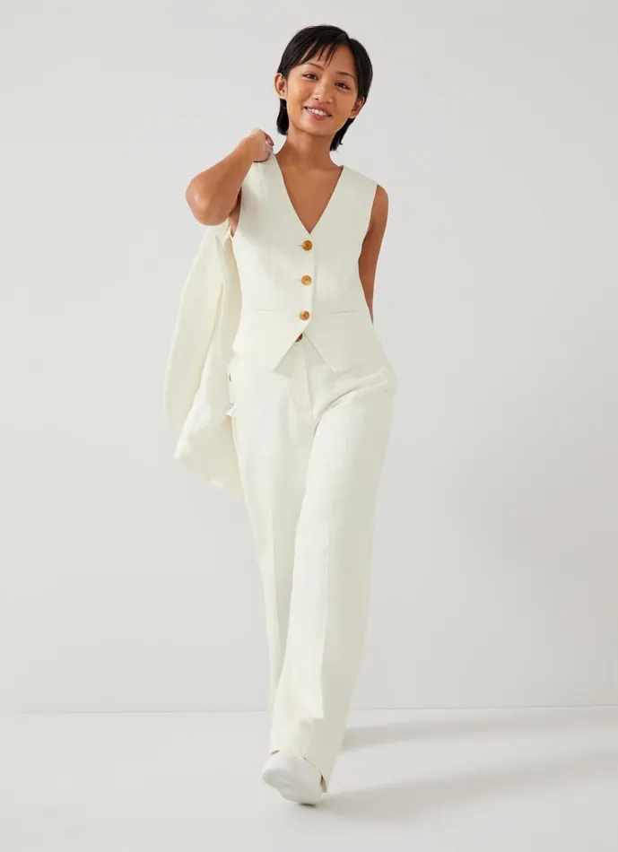 Women Trousers LKBennett Ami Petite Cream Italian Cotton WideLeg Trousers Ecru