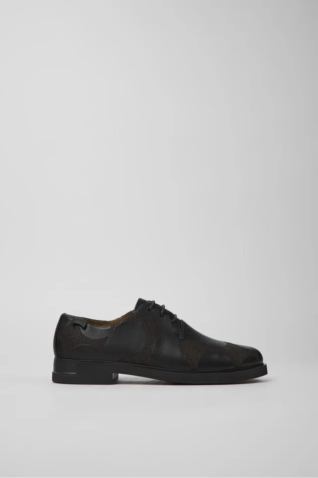 Women Twins Black Leather Shoes Camper Flat Shoes