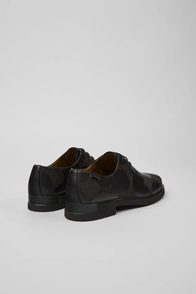 Women Twins Black Leather Shoes Camper Flat Shoes