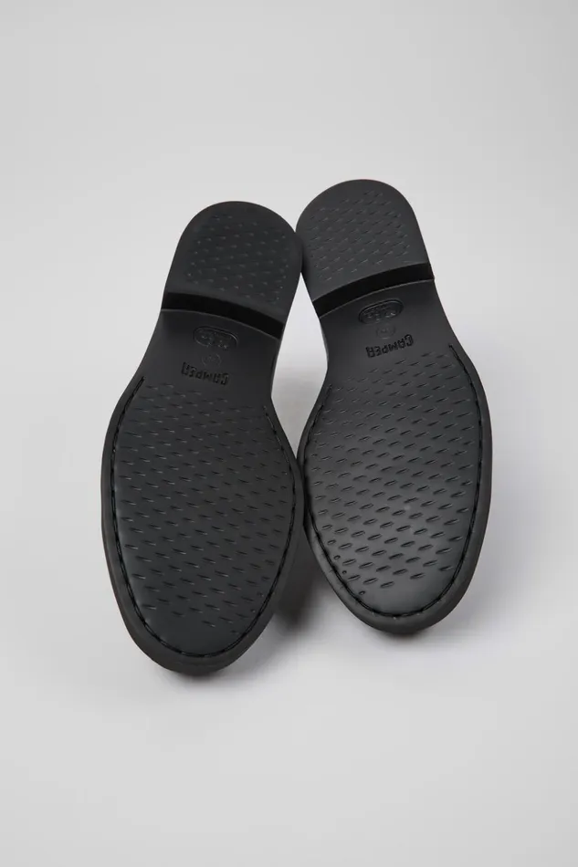 Women Twins Black Leather Shoes Camper Flat Shoes