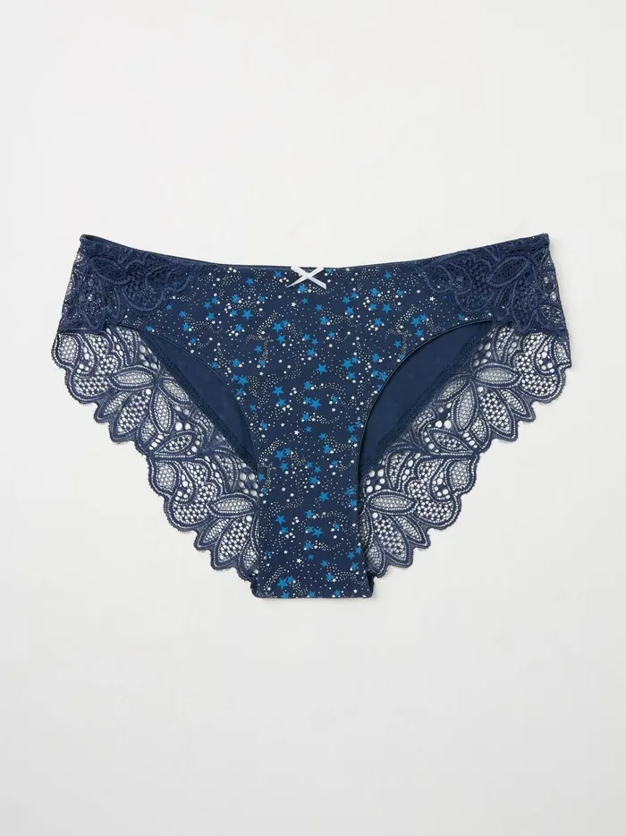 Women Underwear Fat Face Navy Star Print Cheeky Knickers