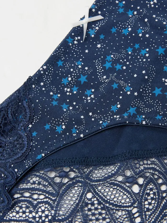 Women Underwear Fat Face Navy Star Print Cheeky Knickers