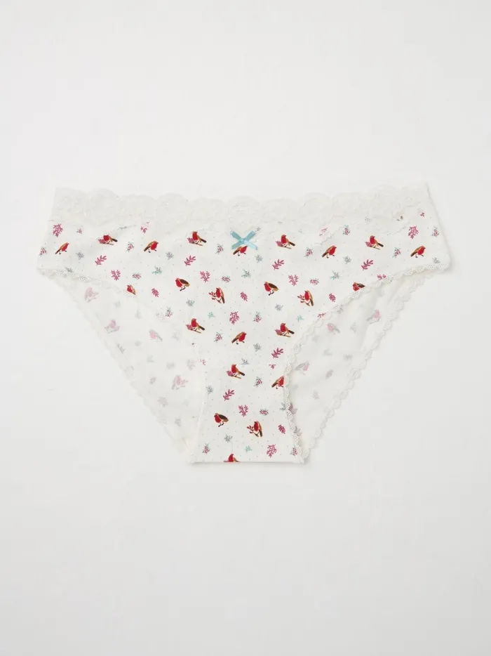 Women Underwear Fat Face Robin Ivory Floral Mini Knickers
