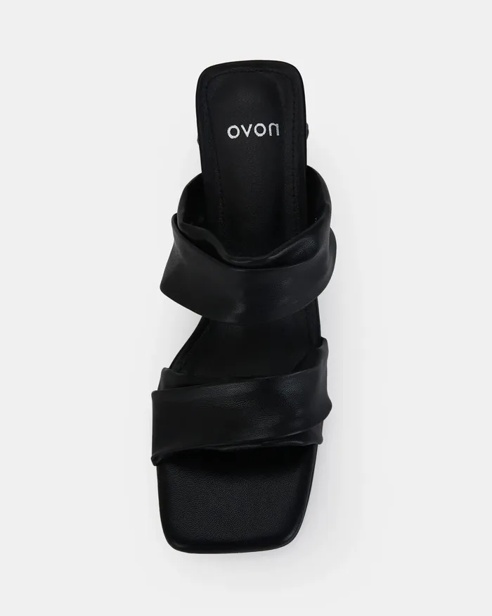 Women YESTERDAY BLACK Open Toe Heels Block Heels NOVO Shoes
