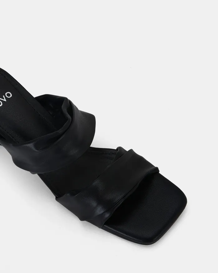 Women YESTERDAY BLACK Open Toe Heels Block Heels NOVO Shoes