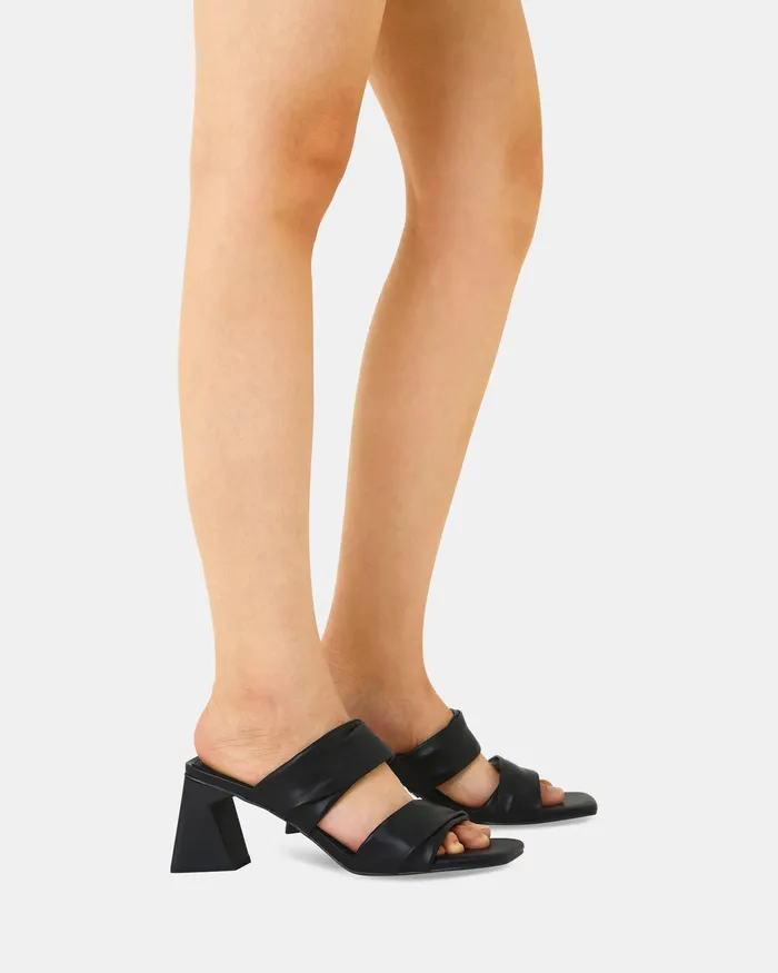 Women YESTERDAY BLACK Open Toe Heels Block Heels NOVO Shoes