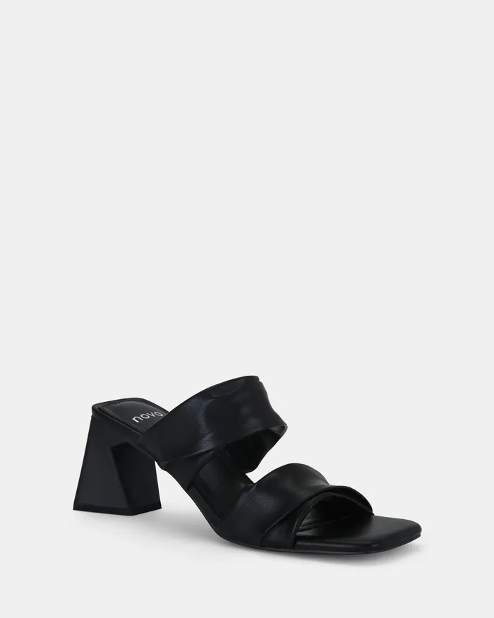 Women YESTERDAY BLACK Open Toe Heels Block Heels NOVO Shoes